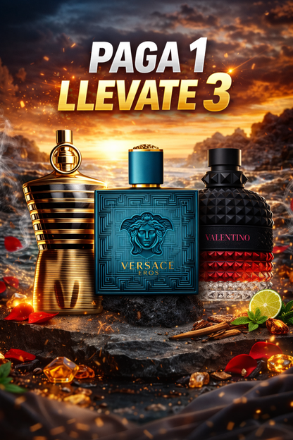 3X1 COMBO - LE MALE ELIXIR + VERSACE EROS + VALENTINO BORN IN ROMA